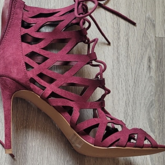 Charlotte Russe laced up heels s 9 dusty rose light pink heels 👠 pumps shoe NEW - Picture 4 of 5